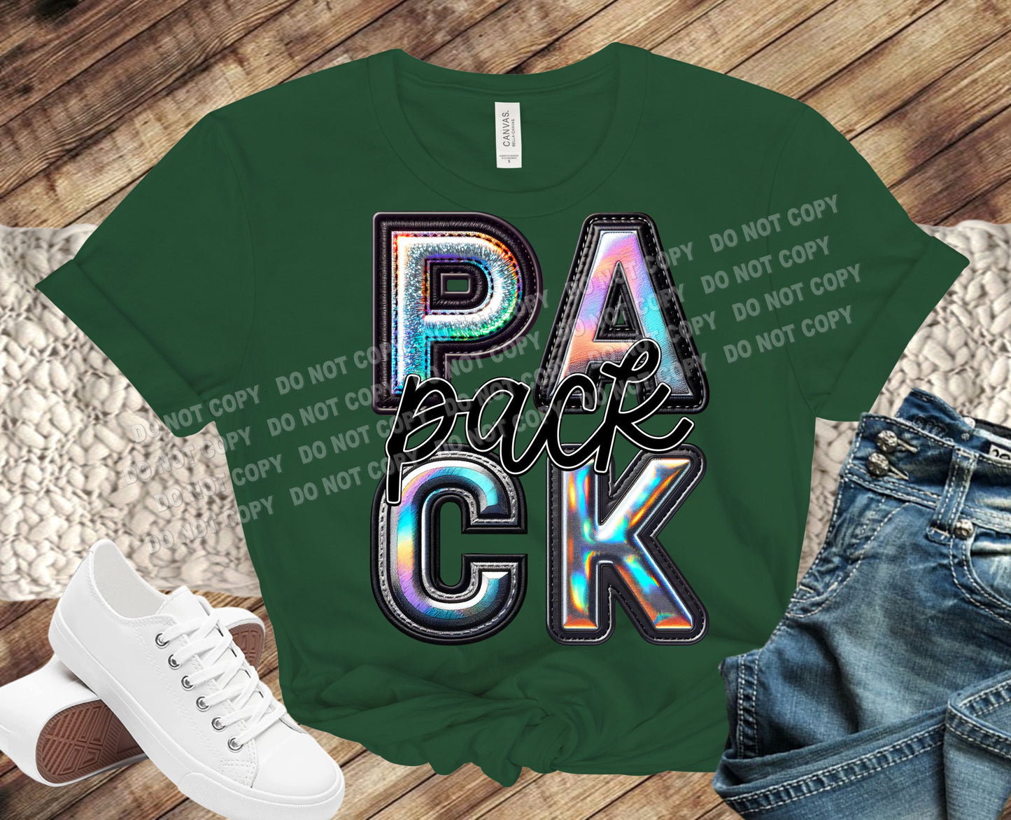 Game Day t-shirt -faux holographic leather