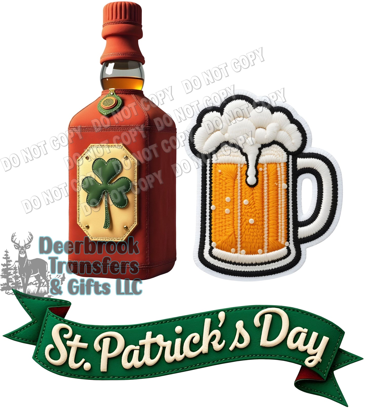 Beer & Whiskey faux Patch effect DTF Transfer