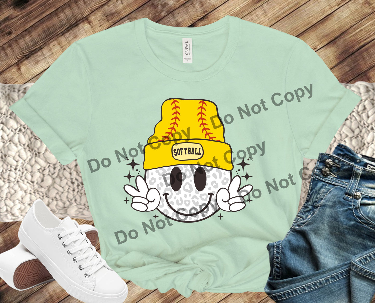 Softball wearing beanie transfer