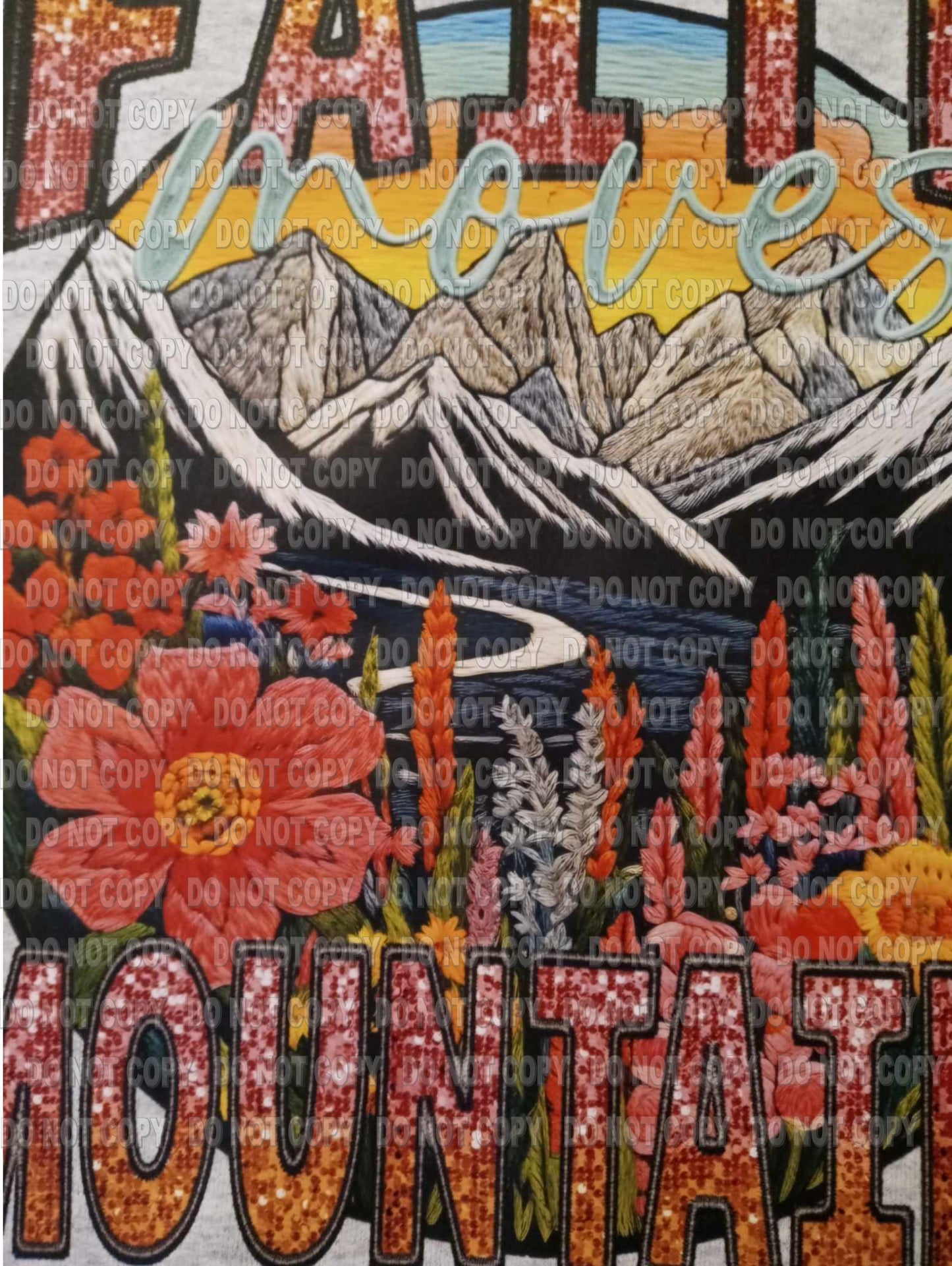 Faith moves mountains Faux embroidery transfer