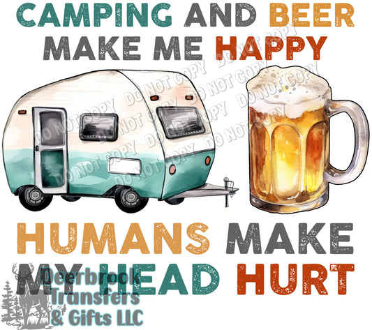 Camping and Beer makes me happy transfer