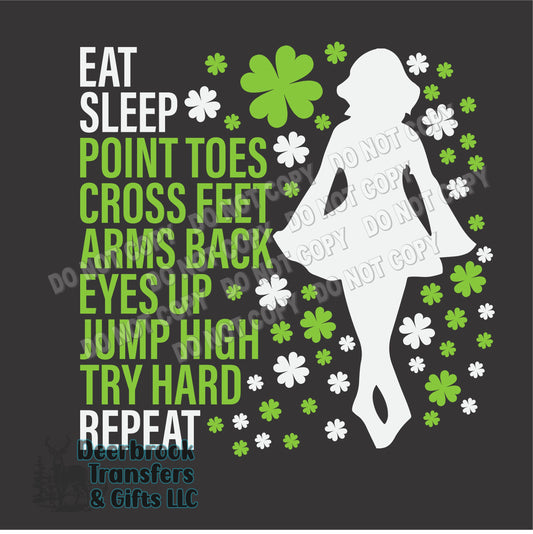 Eat- Sleep-Point Toes - Cross Feet- Arms Back...DTF Transfer