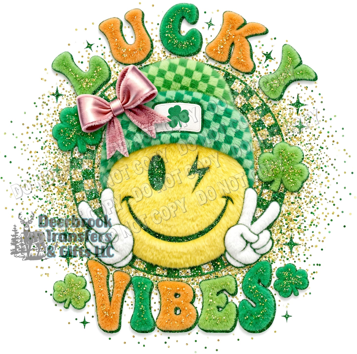 Lucky vibes faux fur effect  DTF Transfer