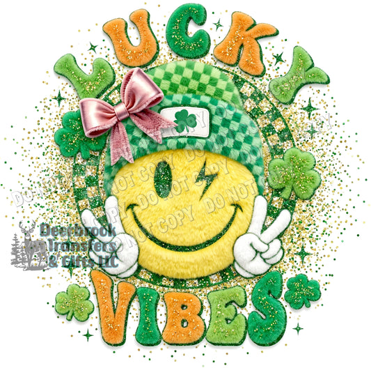 Lucky vibes faux fur effect  DTF Transfer
