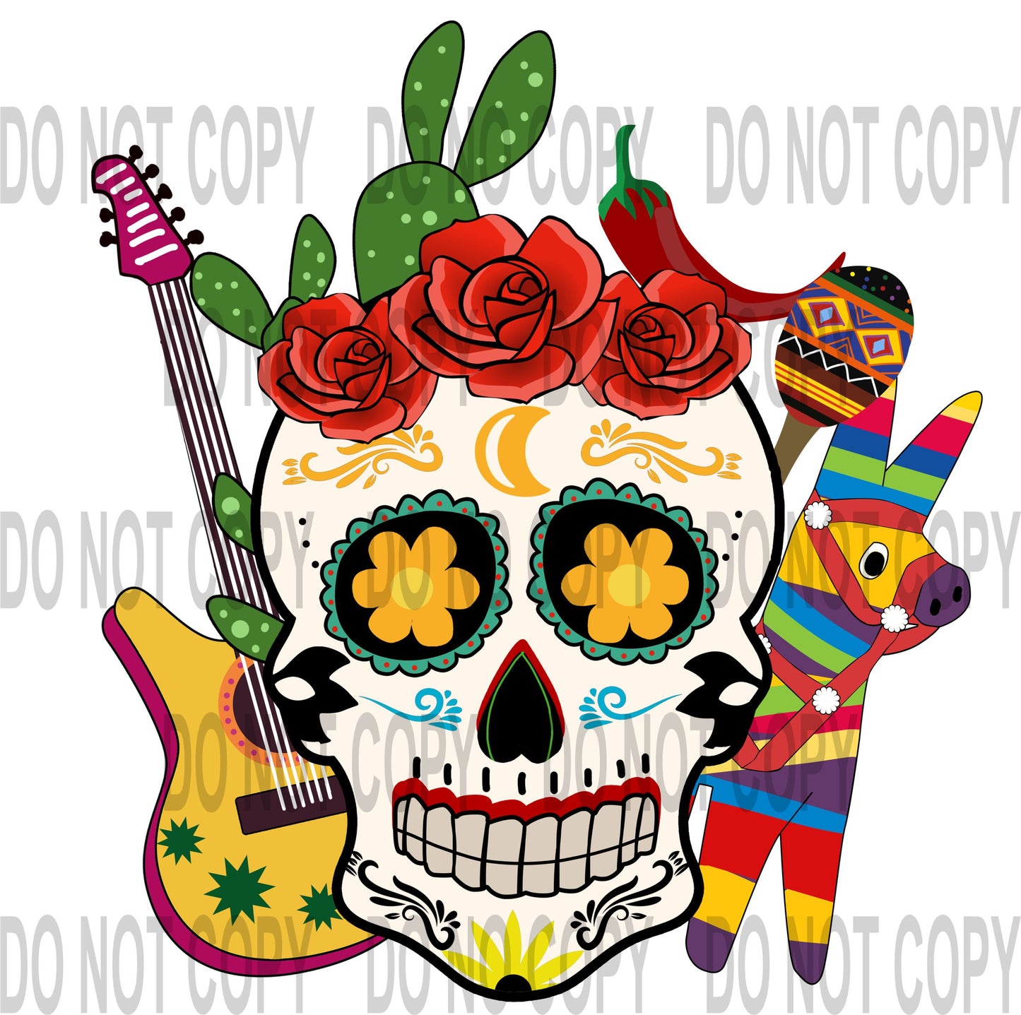 Sugar Skull, guitar & Pinata transfer